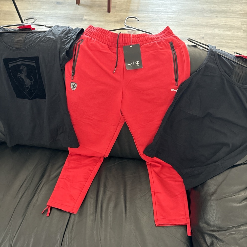 Puma FERRARI Red Track Pants and black Tshirts